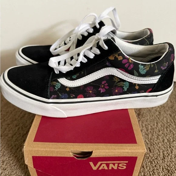 Vans Black Floral Old Skool Sneakers Size 8 - Picture 10 of 11